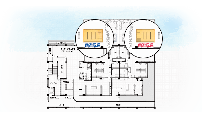 館内図 回遊風呂 (シェイプアップバス、座マッサージ)
