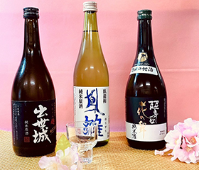 スタッフ厳選　静岡県の酒蔵限定<br />三種きき酒セット  1,200円<small>(税込) </small>